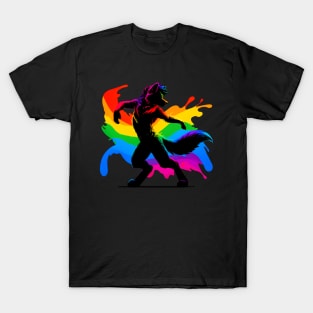 Raving Rainbow LGBTQ Furry Pride Wolf Fursona T-Shirt